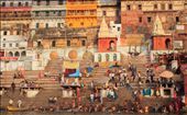 Pilgrims in the early morning at the bathing ghats of Varanasi. A place with a cacophony of sound smell and color.: by kjborja, Views[610]