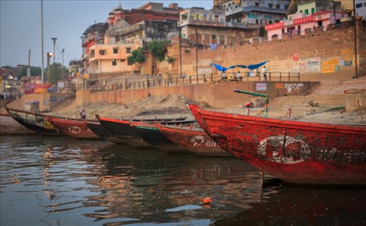 Boats along the ganges river. Used either for tourism or for travel to and from the different villages in the ganges.