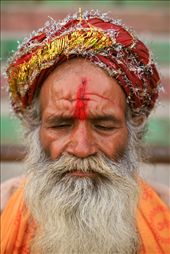 A baba sitting at one of the many ghats near the river resting his eyes for a moment of respite. : by kjborja, Views[485]