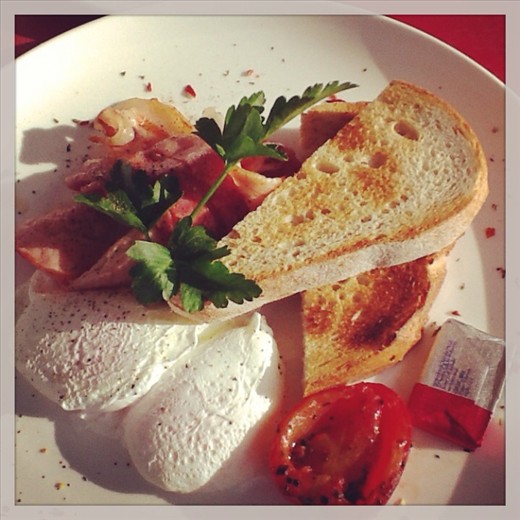 Poached eggs, ham and sourdough. It's beautiful.