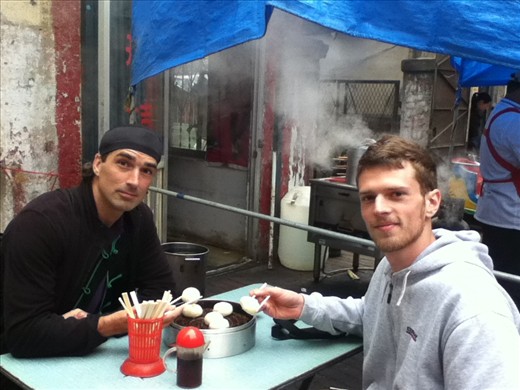 Punching each other in the face on Friday, eating dumplings together in Mouping on Saturday.