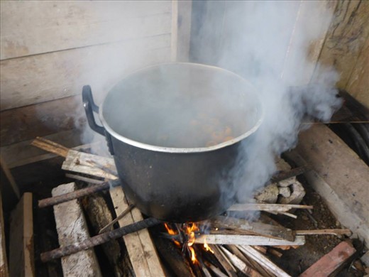 Colada Morada boiling on the stove.