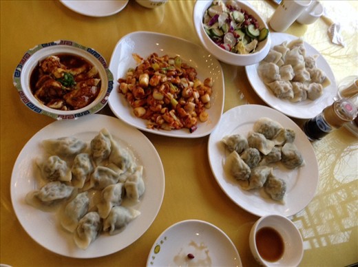 My first meal in China- dumplings, dumplings and more dumplings! Aaaand salad and a couple other delicious dishes I may never know the names of.