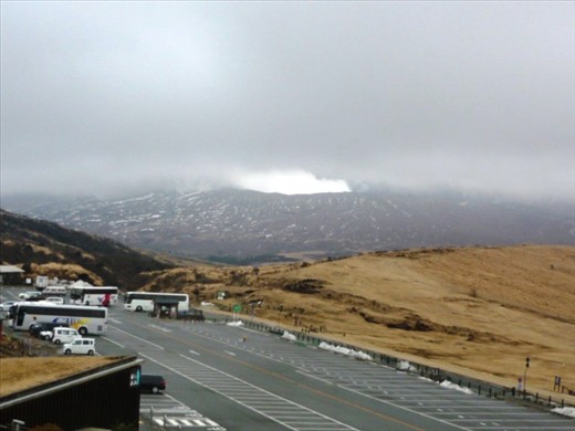 Smoking! Mt. Aso, view from the museum rest area