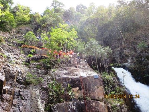 Canyoning! The group at the top of the first abseil