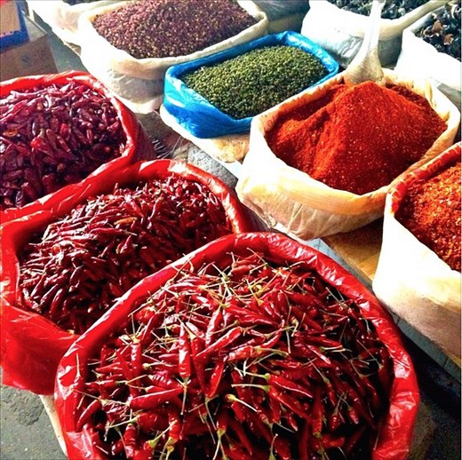 Sichuan peppers and peppercorns at the morning markets in Ermei,Sichuan Province