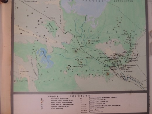 Map of the archeological sites in Central Asia
