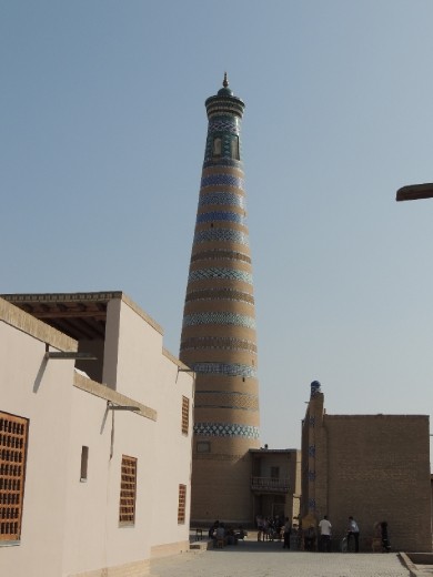 Khiva street scene with minaret