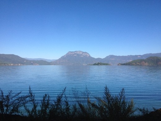 Lugu Lake w. Mt. Gemu from Yunnan side