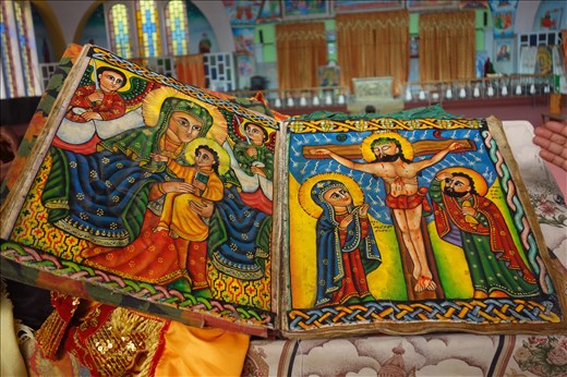 paintings in 500 yr old Bible in new church