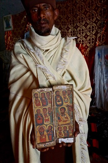 Asheton Mariam Monastery ancient book with paintings of the apostles