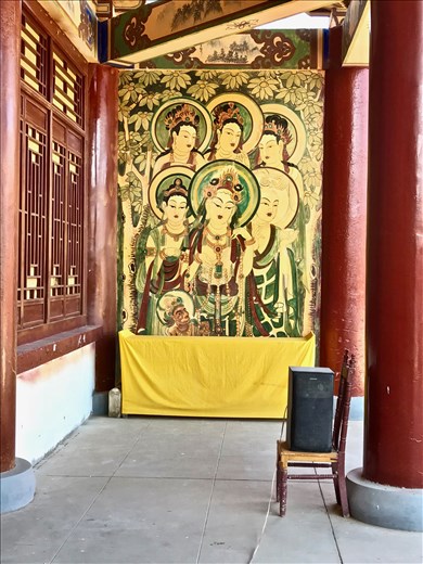 mural by entrance to temple, Old Dunhuang