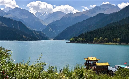 Tian Chi with Tian Shan glaciers