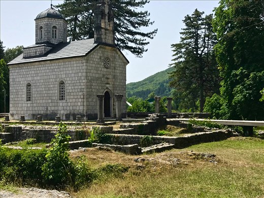 Cetinje church with the remaining foundations from an earlier medieval church of St. Mary