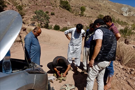 fixing the broken fan on the car, Shandur Pass Road