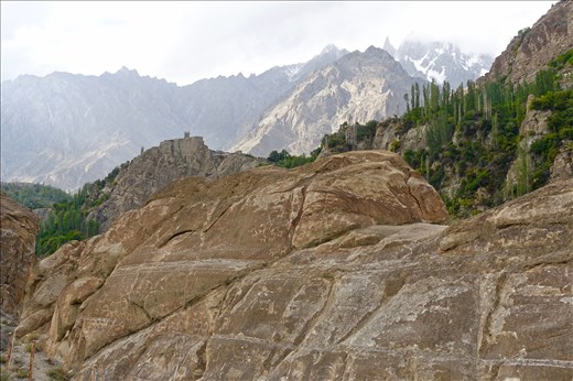 Hunza Rock art with Altit Fort in the background