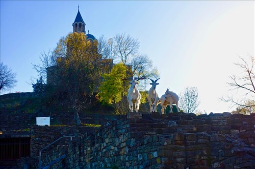 Three billy goats gruff guarding the Patriarch Church from inside the Bulgar Palace complex