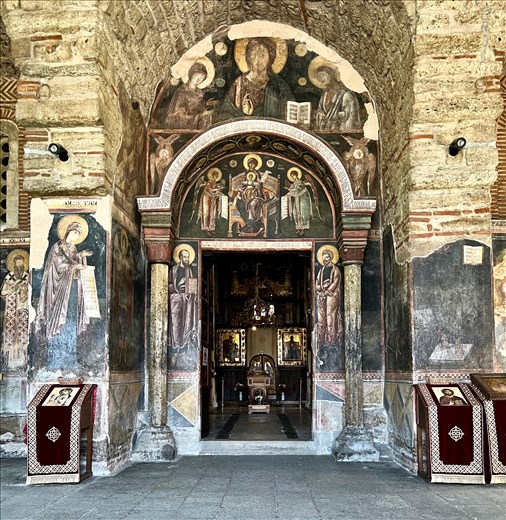 Frescoes by entrance to Church of the Holy Virgin Mother, Gračanica Monastery