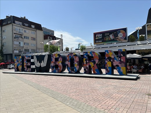 Newborn sculpture near Friendship Monument; the sculpture is repainted every year = every year it is reborn.