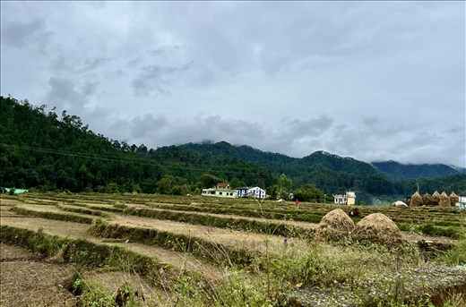 down from the mountain to a typical valley scene between Kausani and Dwarahat