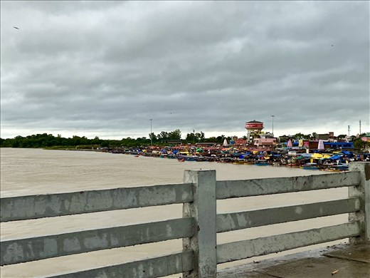 crossing the Ganges - with devotional sites on the side