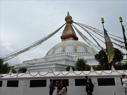 renovated Boudanath - was damaged by the 2015 earthquake. One is no longer allowed to go up and kora around the various levels and many of the statues on the upper levels are no longer there.
