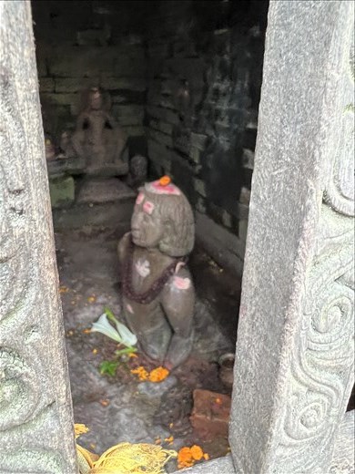 This Devi (goddess) is half in the earth and half above - the saying goes when she is completely free of the earth, the earth will cease to exist - by the meditation caves at Pashupatinath