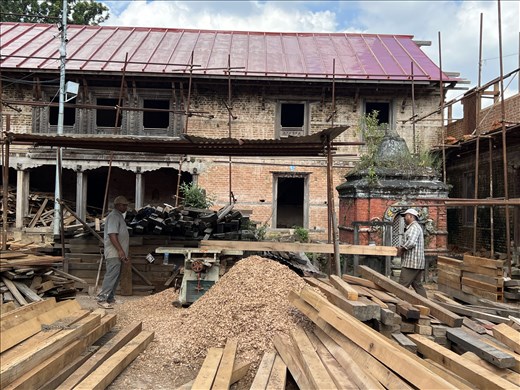 workers rebuilding Changu Narayan Temple