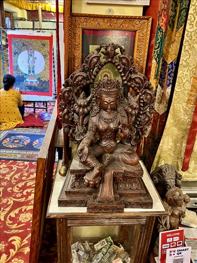 Goddess above donation box in the Thangka School, Bhaktapur