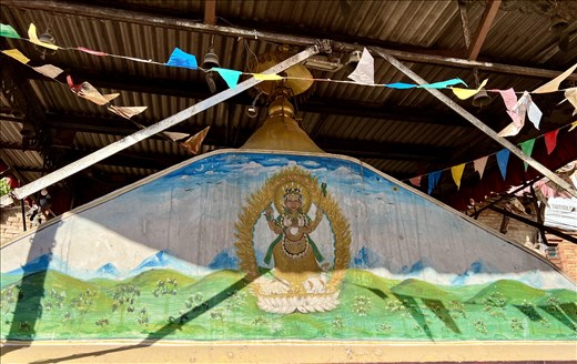 painting of the three-fold goddess on her temple, Tripura Sundari; Bhaktapur