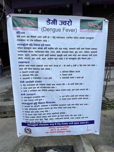 Sign warning about the Dengue Fever mosquitos - ca. 1/3 of Kathmandu's populace is currently infected or has recently been infected 