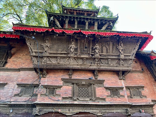 Reconstructed brickwork with original Newari woodwork, Durbar Sq.