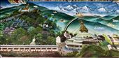mural on outside back wall with Swayambhu and Boudanath, Great Lotus Temple: by krodin, Views[289]