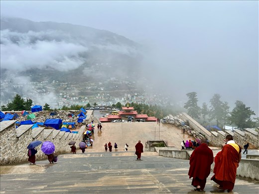 looking down the staircase at Dordenma