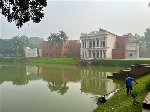 Sardarbari Palace in the morning fog with fisherman