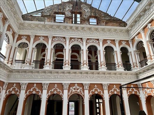 inside Sardarbari Palace showing what it looked like before the restoration on the top and after on the bottom, So. Korea helped with the renovations