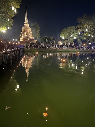 sending prayers via candle lanterns in the waters