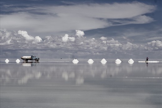 Salar de Uyuni (salt lake) with magical reflections due to rainfall