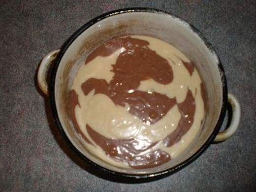 Put one tablespoon of the light dough and tablespoon of the dark