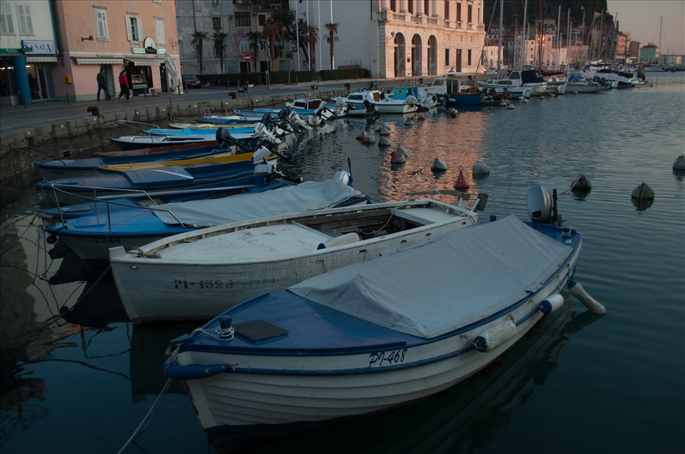 Piran is a city on the bay of Adriatic, hundred of ships can be seen porting.