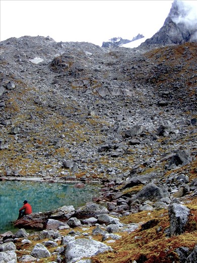 Mint Pond: Days at the hut were spent exploring the surrounding rock strewn slopes out back where glaciers and alpine ponds could be found just over a ridge. This mineral filled pond made the perfect setting for a reading/nap session.