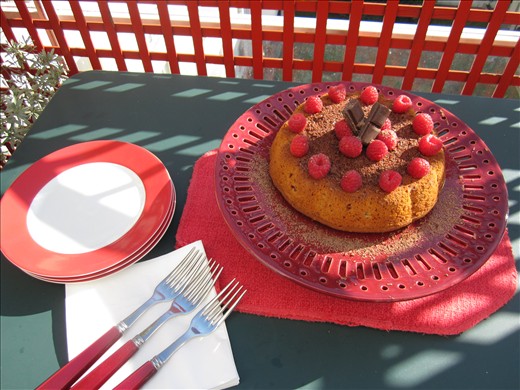 Gateau au yaourt with crushed raspberries & fleur de sel