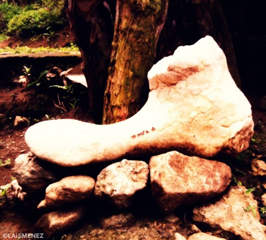 Giant stone figure of a shoe pattern from the caves of Bolinsak, Kapangan, Benguet.