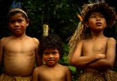 In a remote pocket of the Western Amazonian basin in Peru lies the Yagua tribe. In the Yagua community, boys are introduced into manhood from age fourteen where the hunting traditions are passed down from an uncle. Here the youngest boys in the tribe remain in the village while the Wanù (men) hunt for food. During the hunt, the eldest boy of the tribe is given the chief’s headdress typically made of aguaje grass and macaw feathers. Here the Tribal brothers standing at the outskirts of the village.: by larachristie, Views[1456]