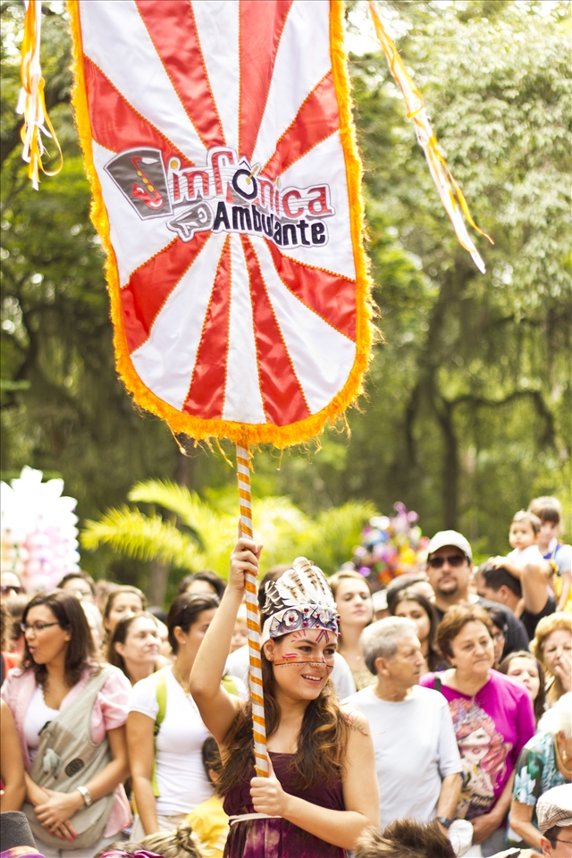 The first act. A girl opens the presentation with the band's flag among the public.