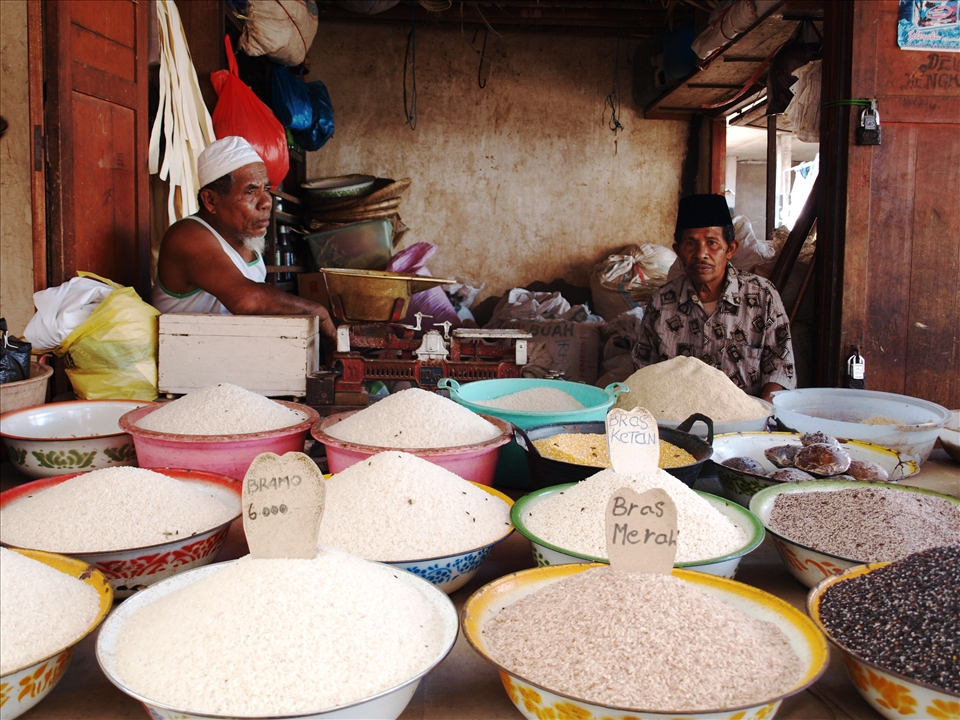Shop assistants in Indonesia.