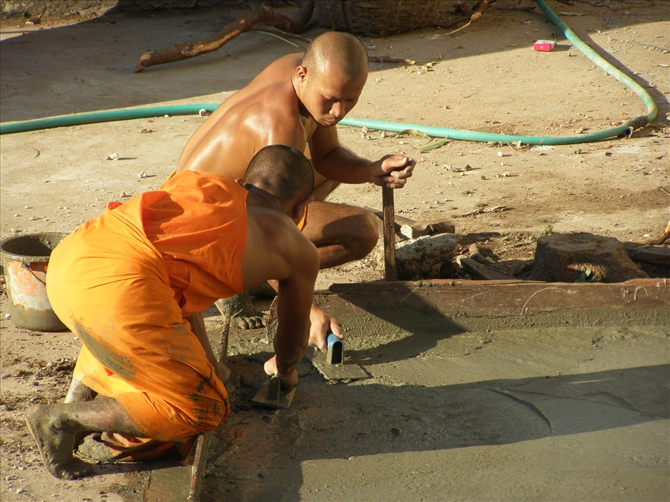 Monk builders in Laos.