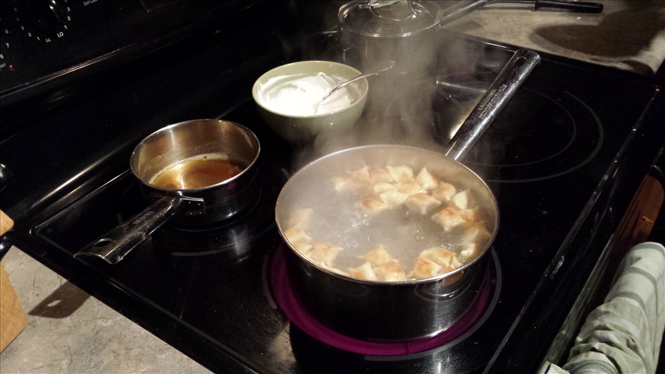 Boiling Manti & preparing sauces