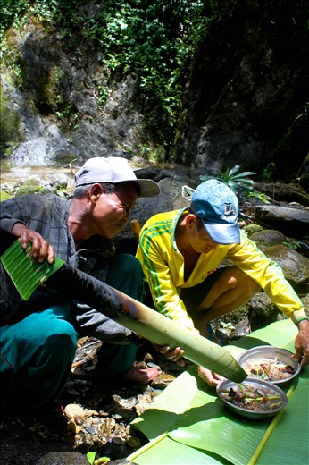 After hiking through the jungle for three hours to show me their favourite, secret waterfall, Capitan and Luat prepared the most divine soup- from plants they collected along the way. We ate under the cold spray of the waterfall as we passed around a cigar of Luat's tobacco rolled in a leaf.