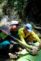 After hiking through the jungle for three hours to show me their favourite, secret waterfall, Capitan and Luat prepared the most divine soup- from plants they collected along the way. We ate under the cold spray of the waterfall as we passed around a cigar of Luat's tobacco rolled in a leaf.: by laurenbogle, Views[439]